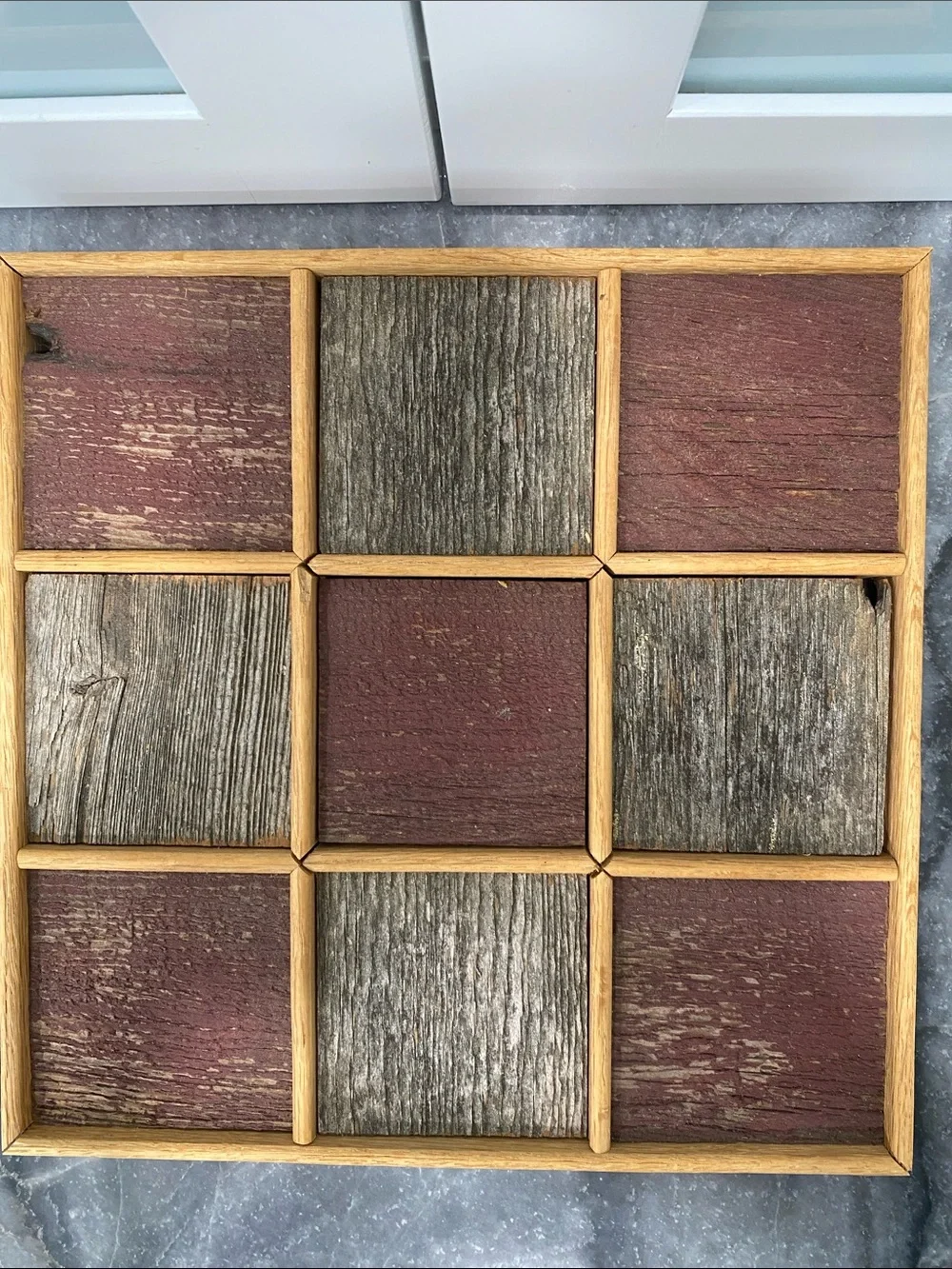 Rustic Red & Weathered Wood Checker Board for Playing Checkers or as Wall Decor